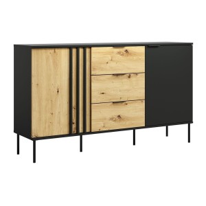 Ensemble de meubles design IZO – Vitrine + Buffets + Table basse + Meuble TV – Noir onyx & Chêne clair
