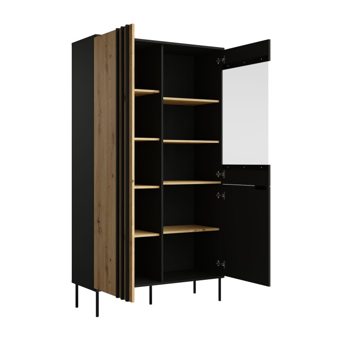Conjunto de muebles de diseño IZO - Vitrina + Buffets + Mesa de centro + Mueble para TV - Negro ónix & Roble claro