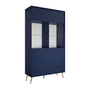 Vitrina de diseño AZURÉA – 2 puertas acristaladas LED – Azul profundo – 106x191x41 cm