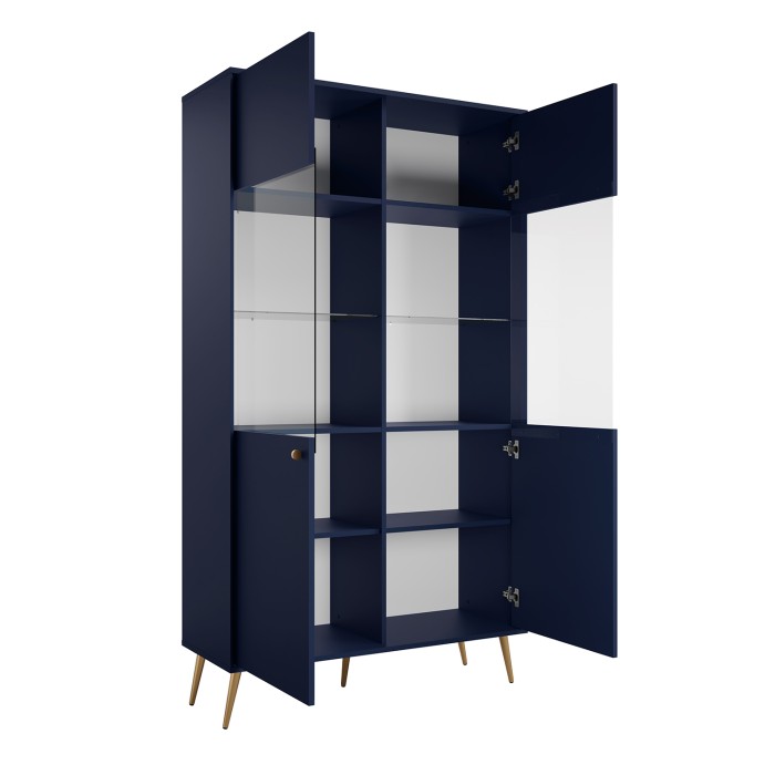 Vitrina diseño AZURÉA – 2 puertas acristaladas LED – Azul profundo – 106x191x41 cm