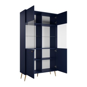 Vitrina de diseño AZURÉA – 2 puertas acristaladas LED – Azul profundo – 106x191x41 cm