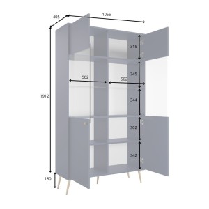 Vitrina de diseño AZURÉA – 2 puertas acristaladas LED – Azul profundo – 106x191x41 cm