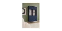 Vitrina de diseño AZURÉA – 2 puertas acristaladas LED – Azul profundo – 106x191x41 cm