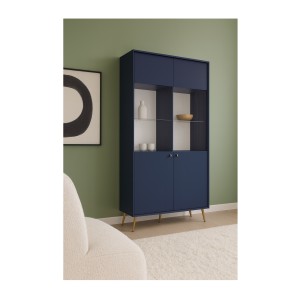 Vitrina de diseño AZURÉA – 2 puertas acristaladas LED – Azul profundo – 106x191x41 cm
