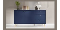 Buffet design AZURÉA – 2 portes & 3 tiroirs – Bleu profond – 156x89x41 cm