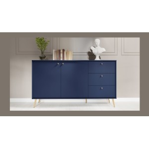 Buffet design AZURÉA – 2 portes & 3 tiroirs – Bleu profond – 156x89x41 cm