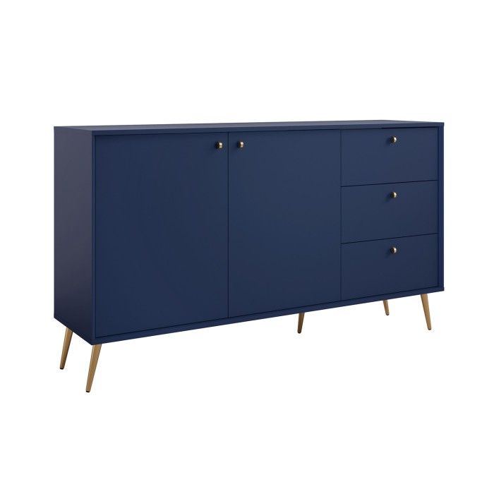 Buffet design AZURÉA – 2 portes & 3 tiroirs – Bleu profond – 156x89x41 cm