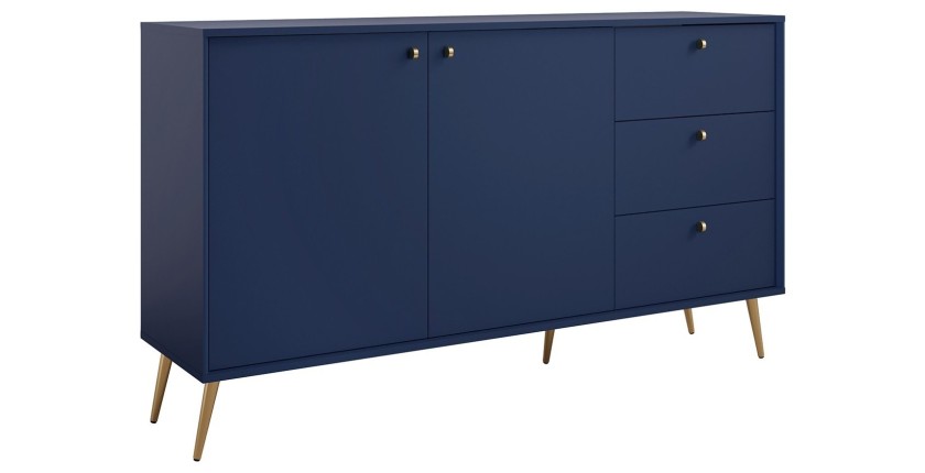 Buffet design AZURÉA – 2 portes & 3 tiroirs – Bleu profond – 156x89x41 cm