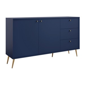 Buffet design AZURÉA – 2 portes & 3 tiroirs – Bleu profond – 156x89x41 cm