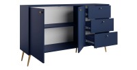 Buffet design AZURÉA – 2 portes & 3 tiroirs – Bleu profond – 156x89x41 cm