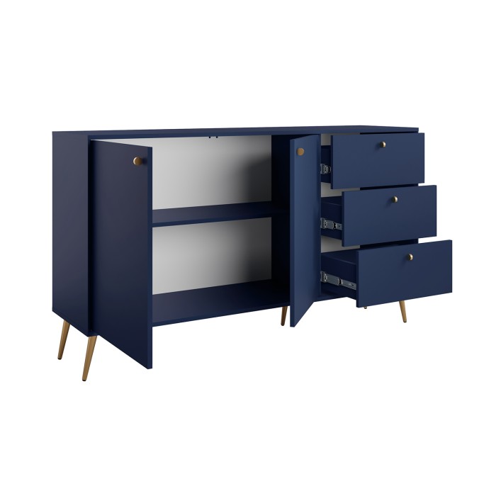 Buffet Design AZURÉA – 2 Türen & 3 Schubladen – Tiefblau – 156x89x41 cm