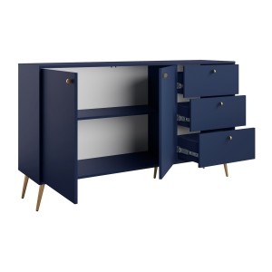 Buffet design AZURÉA – 2 portes & 3 tiroirs – Bleu profond – 156x89x41 cm