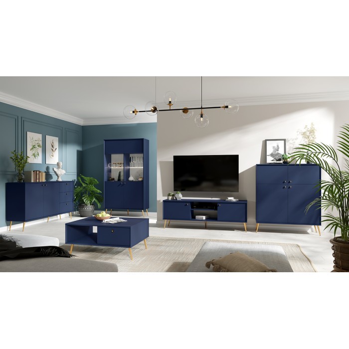Buffet Design AZURÉA – 2 Türen & 3 Schubladen – Tiefblau – 156x89x41 cm