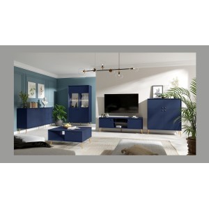 Buffet design AZURÉA – 2 portes & 3 tiroirs – Bleu profond – 156x89x41 cm
