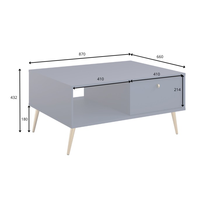 Table bassa design AZURÉA – Scomparto + 1 anta ribaltabile – Blu profondo – 87x43x66 cm