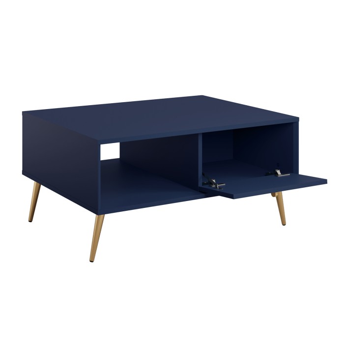 Table bassa design AZURÉA – Scomparto + 1 anta ribaltabile – Blu profondo – 87x43x66 cm