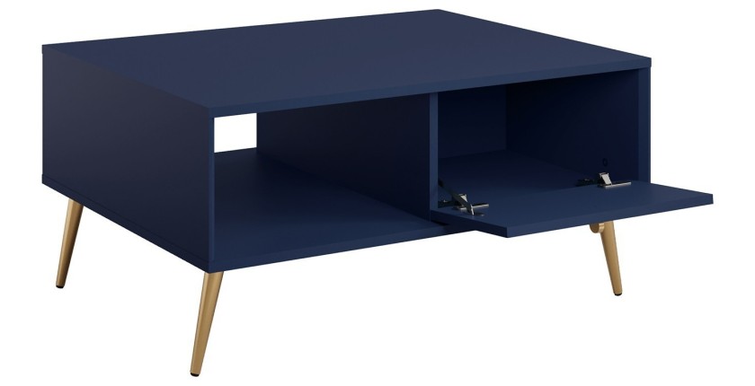 Mesa de centro diseño AZURÉA – Niche + 1 puerta abatible – Azul profundo – 87x43x66 cm