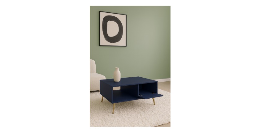 Mesa de centro diseño AZURÉA – Niche + 1 puerta abatible – Azul profundo – 87x43x66 cm