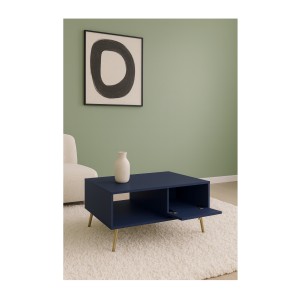 Mesa de centro diseño AZURÉA – Niche + 1 puerta abatible – Azul profundo – 87x43x66 cm