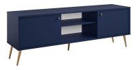 Meuble TV design AZURÉA – 2 portes & 2 niches – Bleu profond – 156x55x41 cm