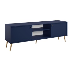 Meuble TV design AZURÉA – 2 portes & 2 niches – Bleu profond – 156x55x41 cm