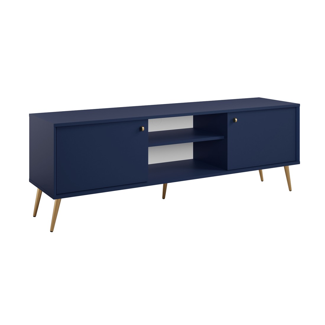 Meuble TV design AZURÉA – 2 portes & 2 niches – Bleu profond – 156x55x41 cm