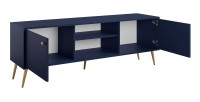Meuble TV design AZURÉA – 2 portes & 2 niches – Bleu profond – 156x55x41 cm