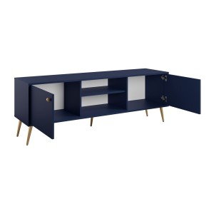 Meuble TV design AZURÉA – 2 portes & 2 niches – Bleu profond – 156x55x41 cm