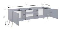 Meuble TV design AZURÉA – 2 portes & 2 niches – Bleu profond – 156x55x41 cm