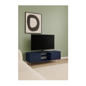 Meuble TV design AZURÉA – 2 portes & 2 niches – Bleu profond – 156x55x41 cm