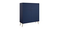 Buffet haut design AZURÉA – 2 portes battantes – Bleu profond – 105x122x41 cm