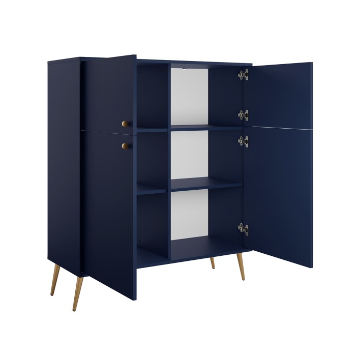 Buffet alto design AZURÉA – 2 ante battenti – Blu profondo – 105x122x41 cm