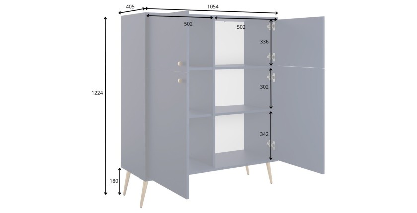Buffet haut design AZURÉA – 2 portes battantes – Bleu profond – 105x122x41 cm
