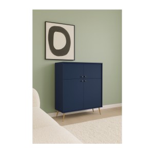 Buffet haut design AZURÉA – 2 portes battantes – Bleu profond – 105x122x41 cm