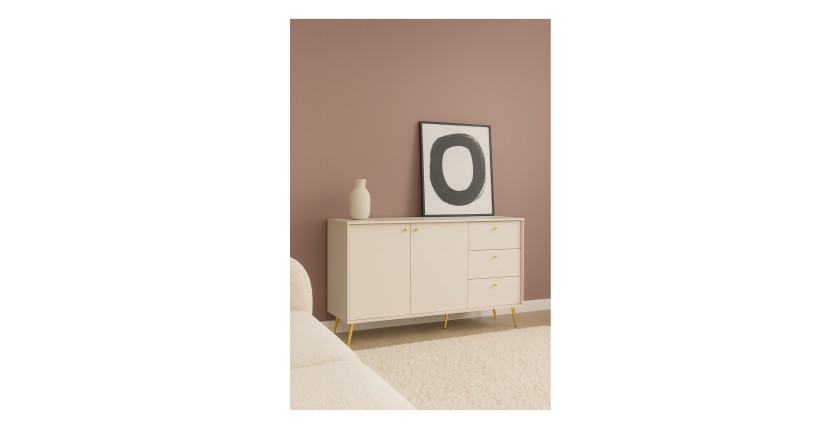 Buffet design AZURÉA – 2 portes + 3 tiroirs – Coloris sable chic