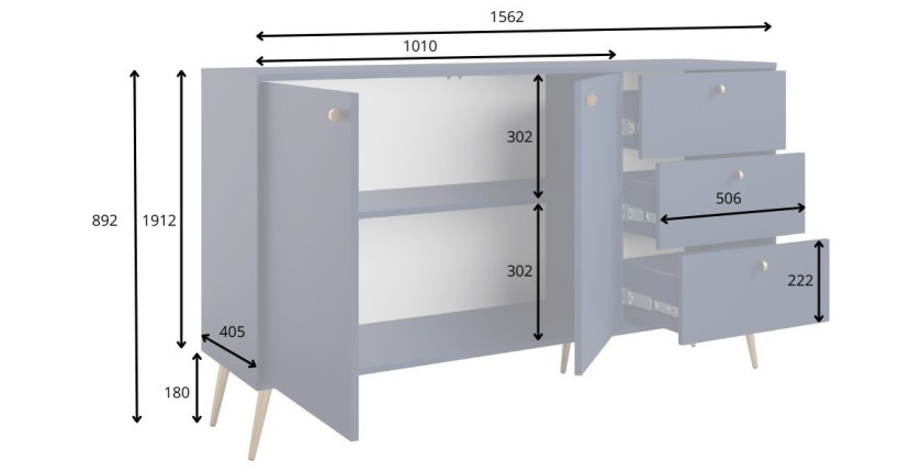 Buffet design AZURÉA – 2 portes + 3 tiroirs – Coloris sable chic