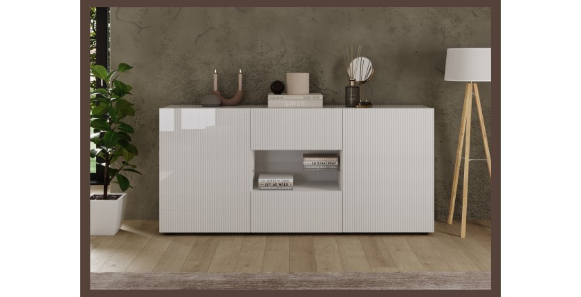 Buffet SCENA 2 portes et 2 tiroirs blanc laqué mis en situation dans un décor 3D