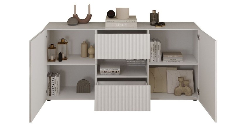 Buffet SCENA 2 portes et 2 tiroirs blanc laqué ouvert