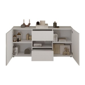 Buffet SCENA 2 portes et 2 tiroirs blanc laqué ouvert