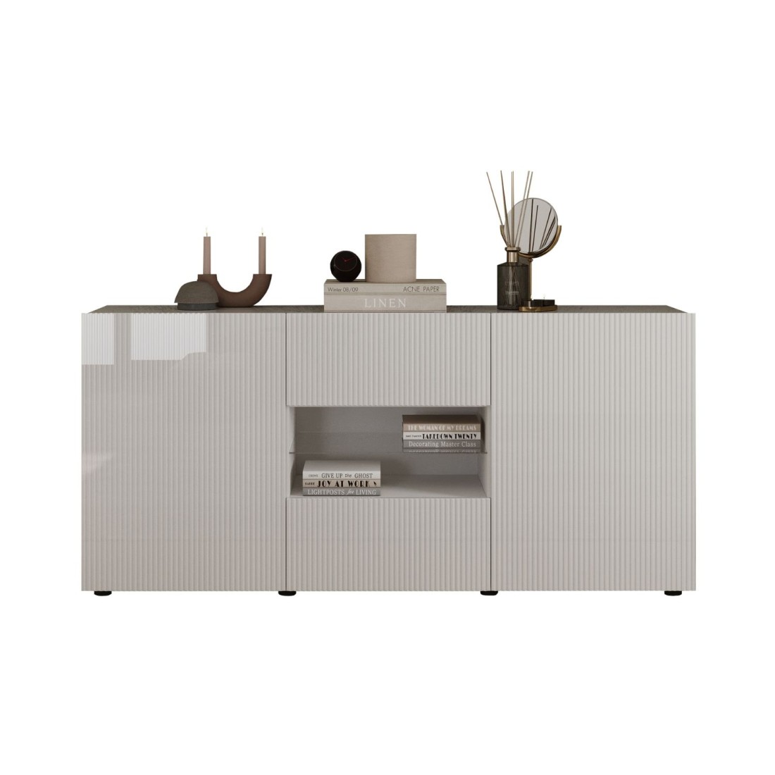 Buffet SCENA – L181×H84×P42 cm – 2 deuren + 2 lades + nis – Gelakt wit