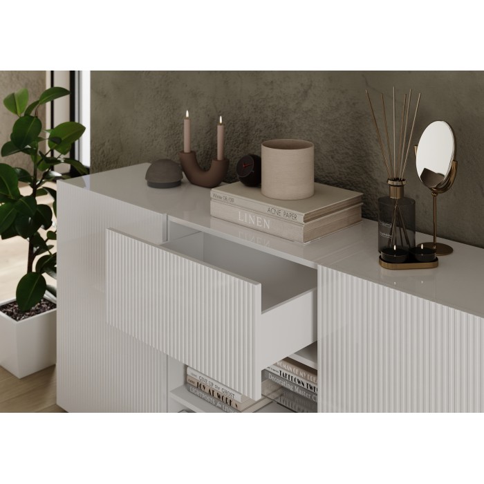 Buffet SCENA – L181×H84×P42 cm – 2 porte + 2 cassetti + nicchia – Bianco laccato
