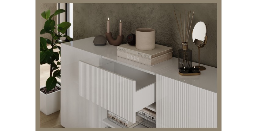 Buffet SCENA – L181×H84×P42 cm – 2 deuren + 2 lades + nis – Gelakt wit