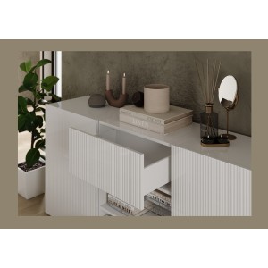 Buffet SCENA – L181×H84×P42 cm – 2 deuren + 2 lades + nis – Gelakt wit