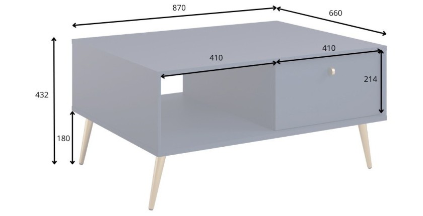 Mesa de centro diseño AZURÉA – 1 nicho + 1 puerta abatible – Color arena
