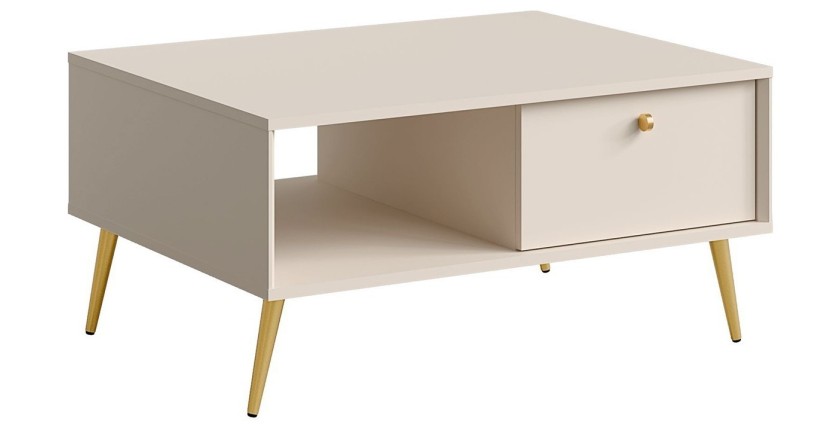 Mesa de centro diseño AZURÉA – 1 nicho + 1 puerta abatible – Color arena