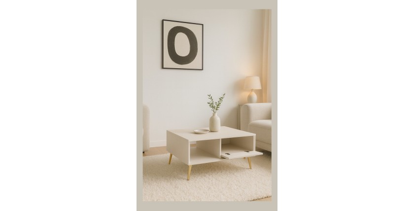 Mesa de centro diseño AZURÉA – 1 nicho + 1 puerta abatible – Color arena
