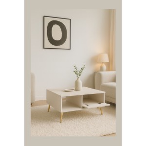 Mesa de centro diseño AZURÉA – 1 nicho + 1 puerta abatible – Color arena