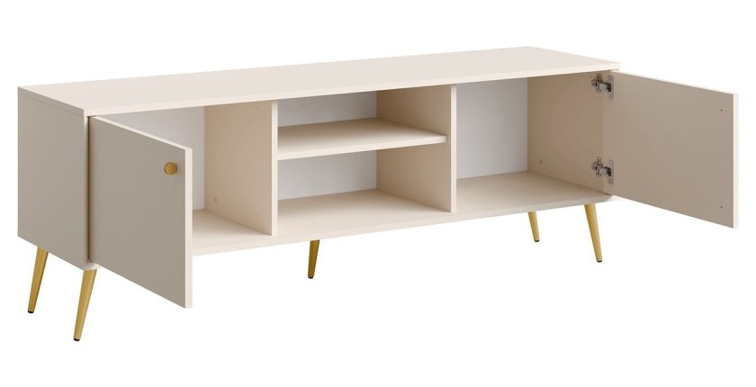 Meuble TV design AZURÉA – 2 portes + 2 niches – Coloris sable