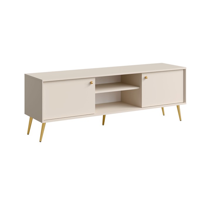 Meuble TV design AZURÉA – 2 portes + 2 niches – Coloris sable