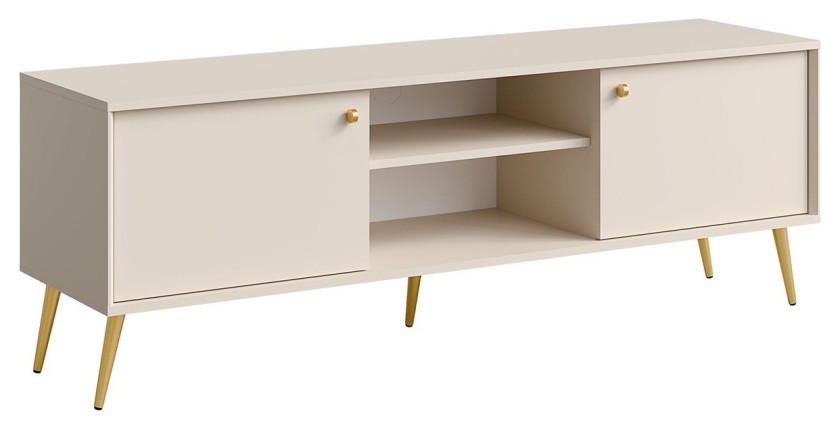 Meuble TV design AZURÉA – 2 portes + 2 niches – Coloris sable